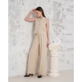 Broşlu Yelek Pantolon Takım Bej S255821 (Beden: S)