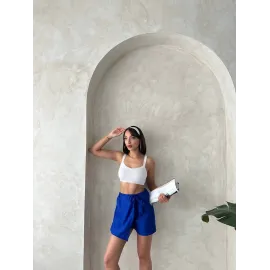 Fiyonklu Şort Etek Saks S255021 (Beden: M)