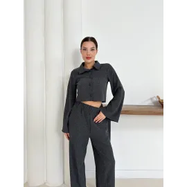 Gömlek Yaka Kaplama Düğmeli Takım Antrasit St265866 (Beden: S)