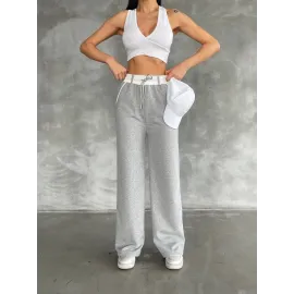 Garnili Bol Paça Pantolon Gri (Beden: Standart)