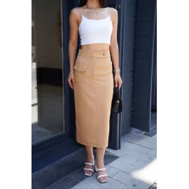 Uzun Düğmeli Etek Bej (Beden: S)