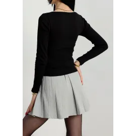 Çerçeve Yaka Kaşkorse Bluz Siyah (Beden: S)