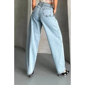Baggy Kar Yıkama Buz Mavi Jeans Pantolon D2007 (Beden: 44)
