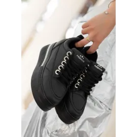 Lulu Siyah Cilt Bağcıklı Spor Ayakkabı (Numara: 40)