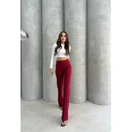 Önü Cumalı İthal Krep Pantolon Bordo (Beden: M)