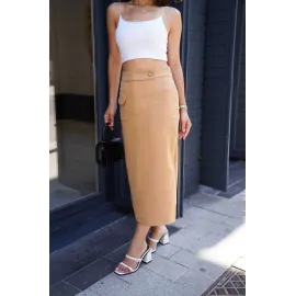 Uzun Düğmeli Etek Bej (Beden: S)