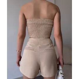 Arkadan Büzgülü Esnek Büstiyer Bej (Beden: L)