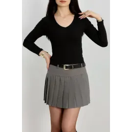 V Yaka Kaşkorse Bluz Siyah A3699 (Beden: L)