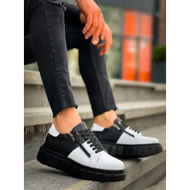 Kb-X155 Kuback Beyaz Cilt Siyah Cilt Detaylı Siyah Yüksek Taban Günlük Spor Ayakkabı (Numara: 41)