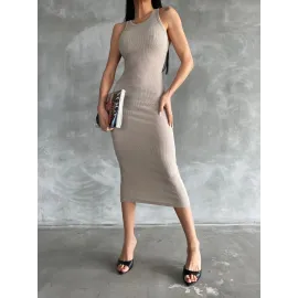 Halter Elbise Bej (Beden: Standart)