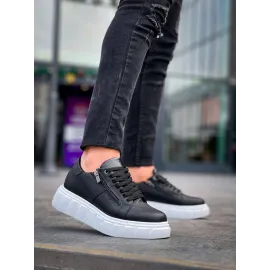 Kb-X155 Kuback Siyah Cilt Detaylı Beyaz Yüksek Taban Günlük Spor Ayakkabı (Numara: 42)