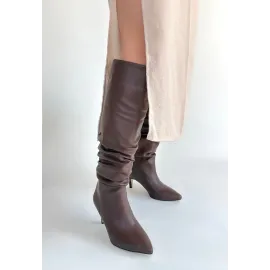 Zelya Kahverengi Cilt Topuklu Çizme (Numara: 36)