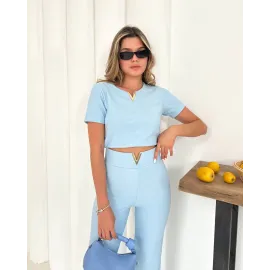 V Aksesuarlı Ottoman Takım Mavi S255850 (Beden: S)