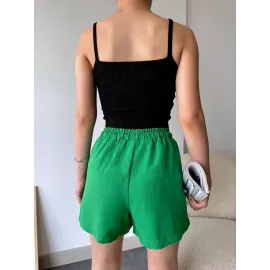 Armalı Keten Şort Yeşil S251003 (Beden: M)