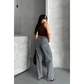 Palazzo Bıyık Kar Yıkama Buz Mavi Jeans Pantolon D2008 (Beden: 44)