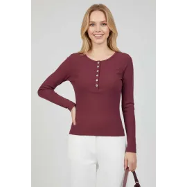 Çıtçıt Detaylı Bluz Mürdüm T4343 (Beden: S)