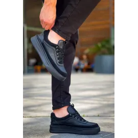 Kb-006 Kuback Siyah Cilt Siyah Yüksek Taban Bağcıklı Günlük Erkek Ayakkabı (Numara: 41)