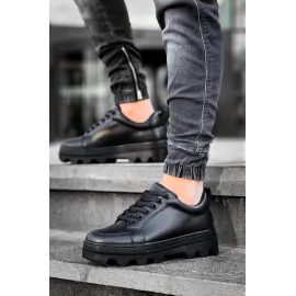 Kb-056 Kuback Siyah Cilt Siyah Yüksek Taban Günlük Spor Ayakkabı (Numara: 44)