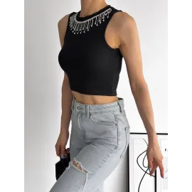 Fitilli Kaşkorse Yakası Zincirli Atlet Siyah (Beden: L)