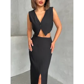 Çilek Takım Etek Yelek Siyah (Beden: M)