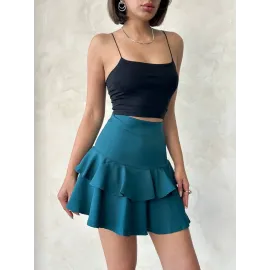 Valonlu Fırfırlı Etek Yeşil S24681 (Beden: S)