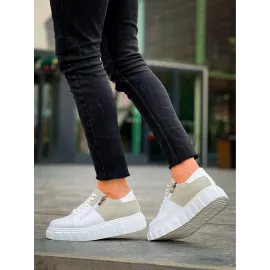 Kb-X155 Kuback Beyaz Cilt Gri Süet Detaylı Beyaz Yüksek Taban Günlük Spor Ayakkabı (Numara: 42)