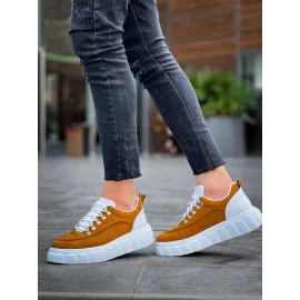 Kb-X10 Kuback Taba Süet Beyaz Yüksek Taban Günlük Spor Ayakkabı (Numara: 41)