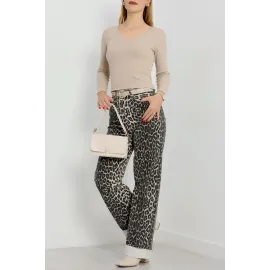 V Yaka Kaşkorse Bluz Bej A3699 (Beden: S)