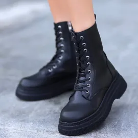 Roxan Siyah Cilt Bağcıklı Bot (Numara: 39)