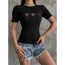Üçlü Kalp Nakışlı Bluz Siyah (Beden: Standart)