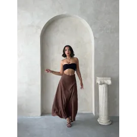 Uzun Astarlı Etek S255043 Kahve (Beden: L)