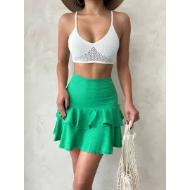 Valonlu Fırfırlı Etek Yeşil S24681 (Beden: M)