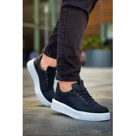 Kb-006 Kuback Siyah Cilt Yüksek Taban Bağcıklı Günlük Erkek Ayakkabı (Numara: 43)