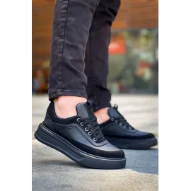 Kb-006 Kuback Siyah Cilt Siyah Yüksek Taban Bağcıklı Günlük Erkek Ayakkabı (Numara: 42)