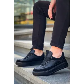 Kb-006 Kuback Siyah Cilt Siyah Yüksek Taban Bağcıklı Günlük Erkek Ayakkabı (Numara: 40)