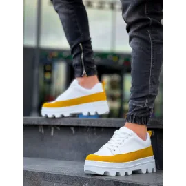 Kb-056 Kuback Beyaz Sarı Detaylı Beyaz Yüksek Taban Günlük Spor Ayakkabı (Numara: 43)