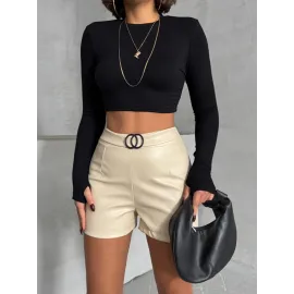 Tokalı Deri Şort H24444 Krem (Beden: L)