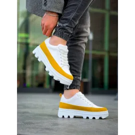 Kb-056 Kuback Beyaz Sarı Detaylı Beyaz Yüksek Taban Günlük Spor Ayakkabı (Numara: 42)