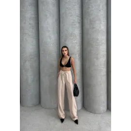 Çımalı Keten Pantolon Bej (Beden: M)