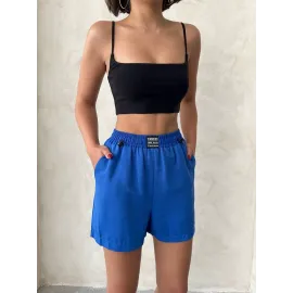 Armalı Keten Şort Saks Mavisi S251003 (Beden: M)