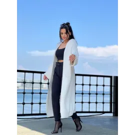 Yarasa Kol Uzun Triko Hırka Beyaz (Beden: Standart)