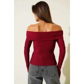 Madonna Yaka Düğmeli Bluz Bordo T4329 (Beden: Xl)