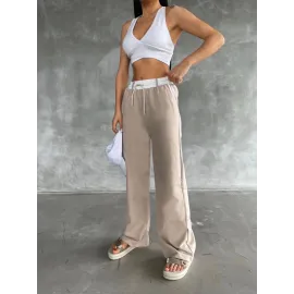 Garnili Bol Paça Pantolon Bej (Beden: Standart)