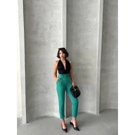 Kemerli Havuç Pantolon Yeşil (Beden: S)