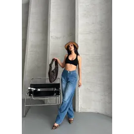 Baggy Süper Taş Bıyık Yıkama Mavi Jeans Pantolon D2007 (Beden: 38)