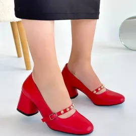 Tino Kırmızı Cilt Topuklu Ayakkabı (Numara: 38)