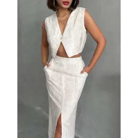 Çilek Takım Etek Yelek Beyaz (Beden: Xl)