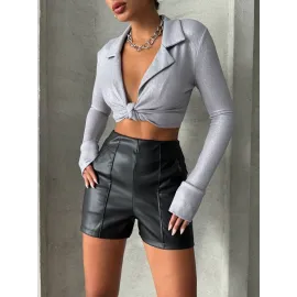 Parçalı Cepli Deri Şort Siyah W26312 (Beden: Xl)