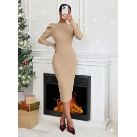 Prenses Kol Kaşkorse Elbise Bej A3691 (Beden: L)