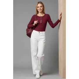 Çıtçıt Detaylı Bluz Bordo T4343 (Beden: Xl)